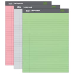 Office Depot Brand Professional Writing Pads, 8-1/2in x 11-3/4in, Legal/Wide Ruled, 50 Sheets, Assorted Colors, Pack Of 3