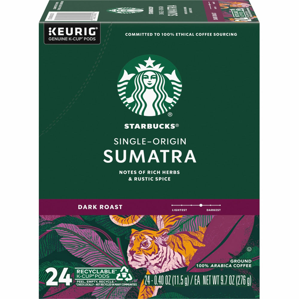 Starbucks K-Cup Sumatra Coffee - Compatible with Keurig Brewer - Dark - K-Cup - Sumatra - 24 / Box
