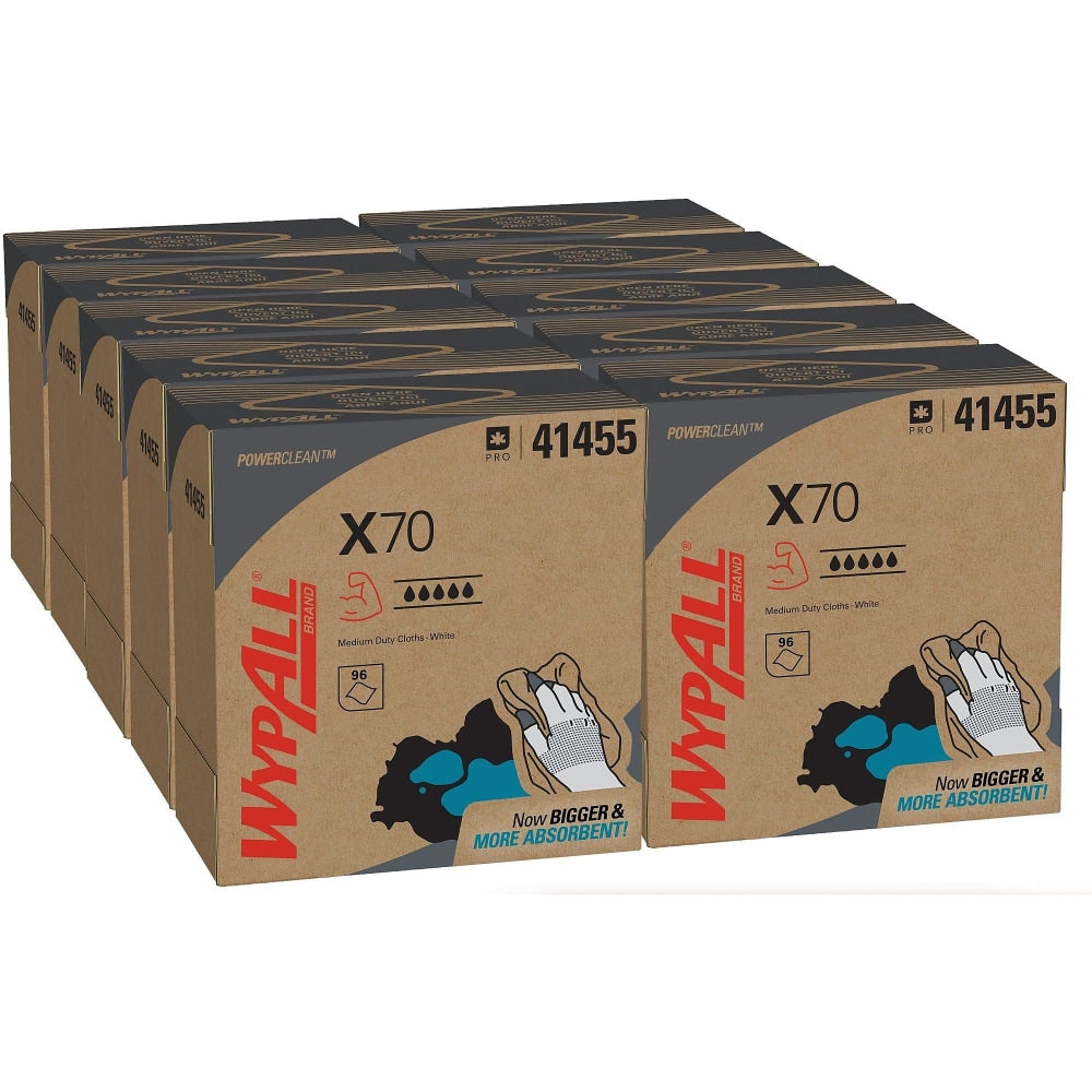 WypAll PowerClean X70 Medium Duty Cloths, 8-3/8in x 16-13/16in, White, 96 Cloths Per Box, Case Of 10 Boxes