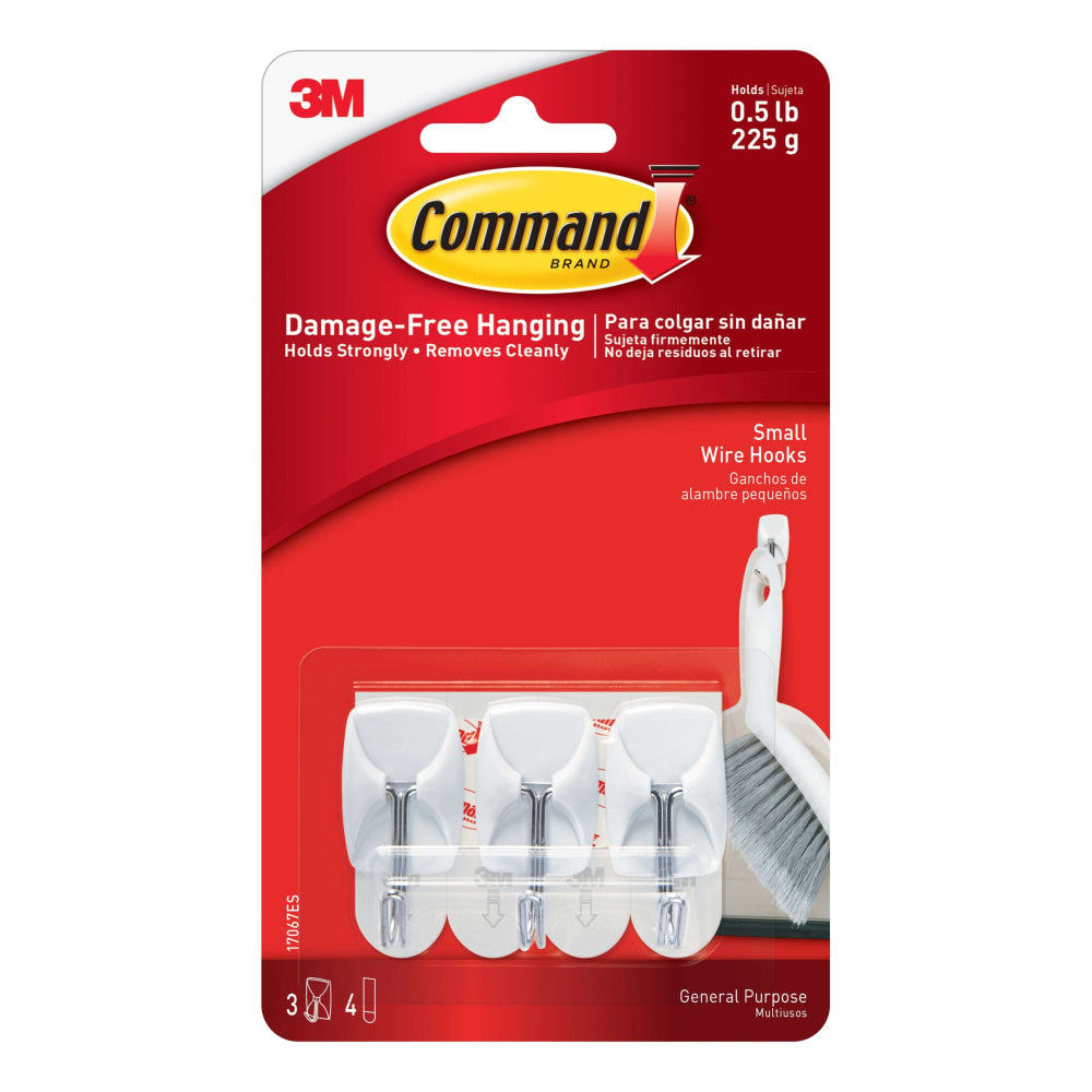 Command 3 Clear Small Wire Toggle Hooks and 4 Command Strips, Holds up to 0.5 lb, 17067