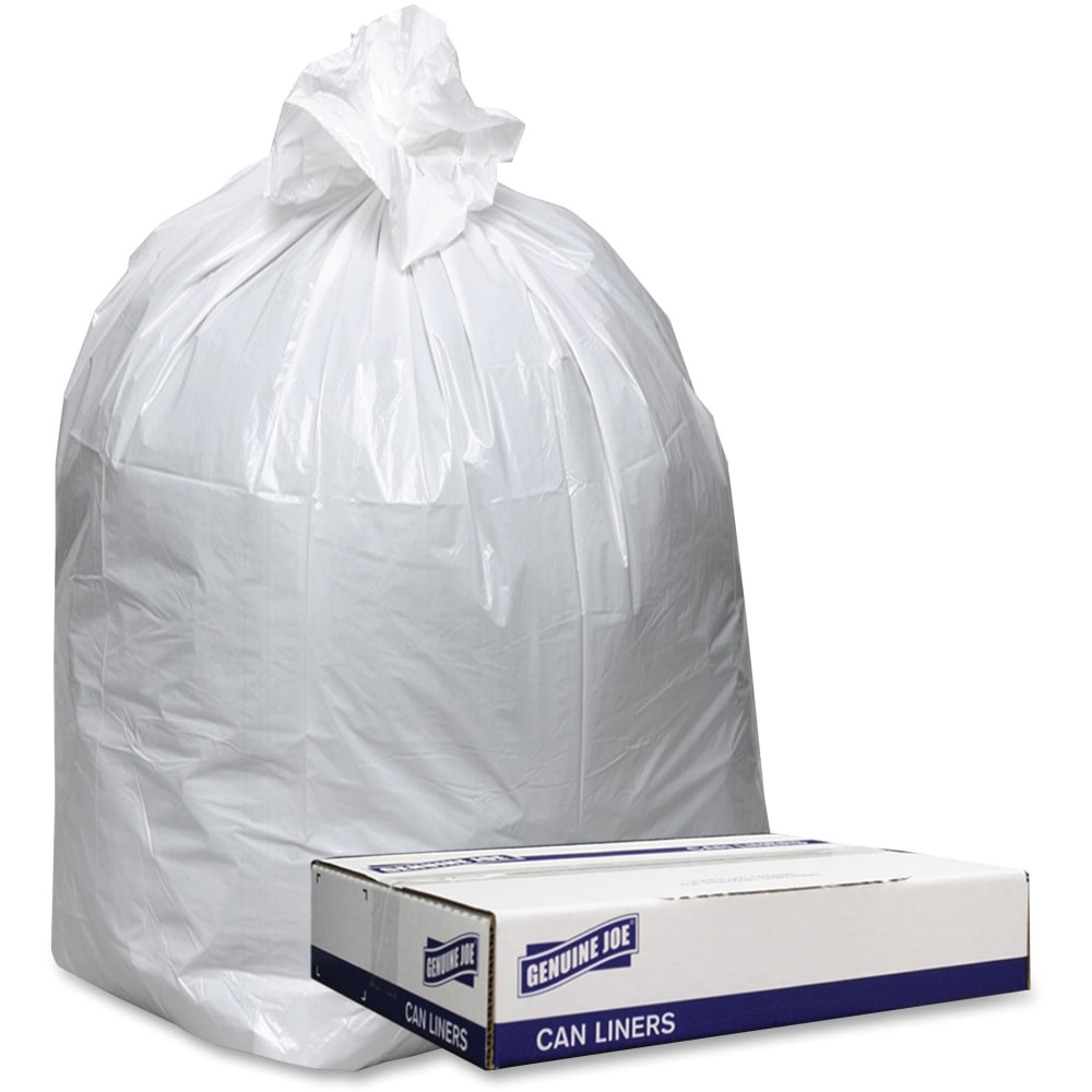 Genuine Joe Low Density White Can Liners, 60 gal Capacity, 38inx 58inx0.90 mil (23 Micron) Thickness, 100 Count - 3858W