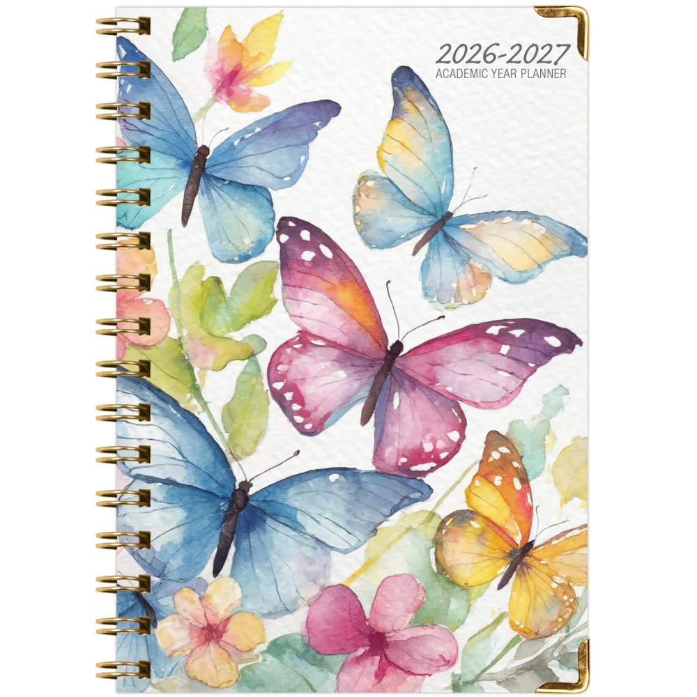 2026-2027 Excello Brands 14-Month Academic Year Hardcover Weekly/Monthly Fashion Planner, 5-1/2in x 8in, Watercolor Butterflies, May-June, Total Qty 1