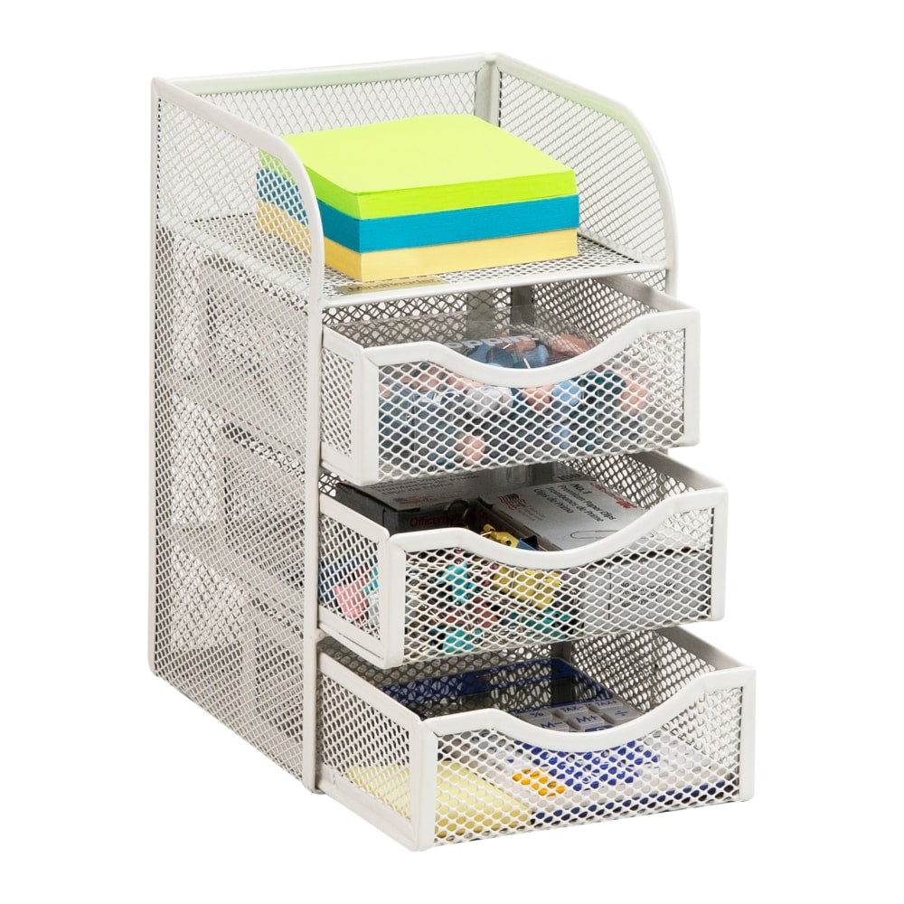 Mind Reader Mini Desk Office Supplies Organizer, 8inH x 5inW x 4-3/4inD, White