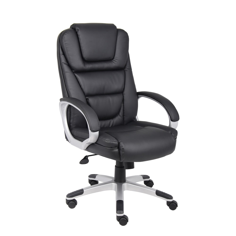 Boss Office Products Ergonomic LeatherPlus Bonded Leather Chair, Black/Chrome