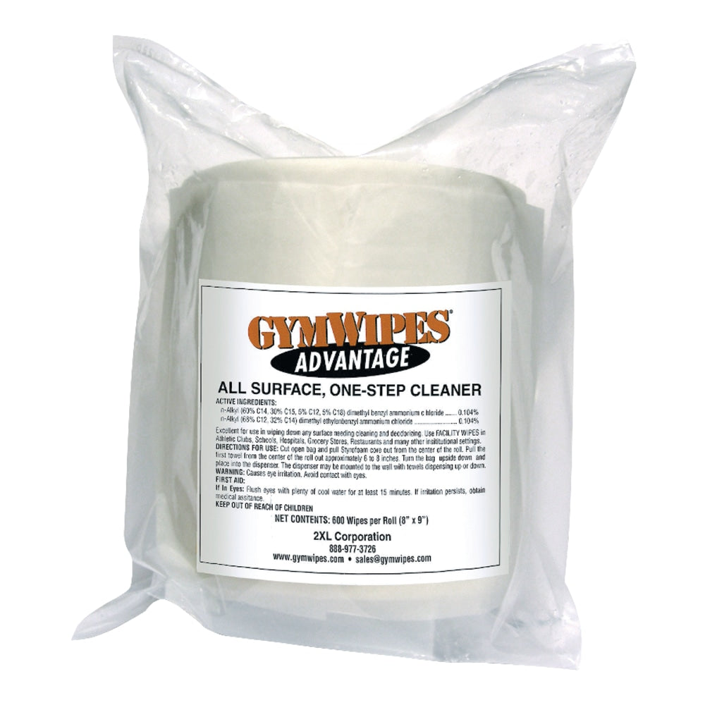 2XL GymWipes Advantage All Surface One-Step Cleaner Refills, 8in x 9in, 900 Wipes Per Roll, Carton Of 4
