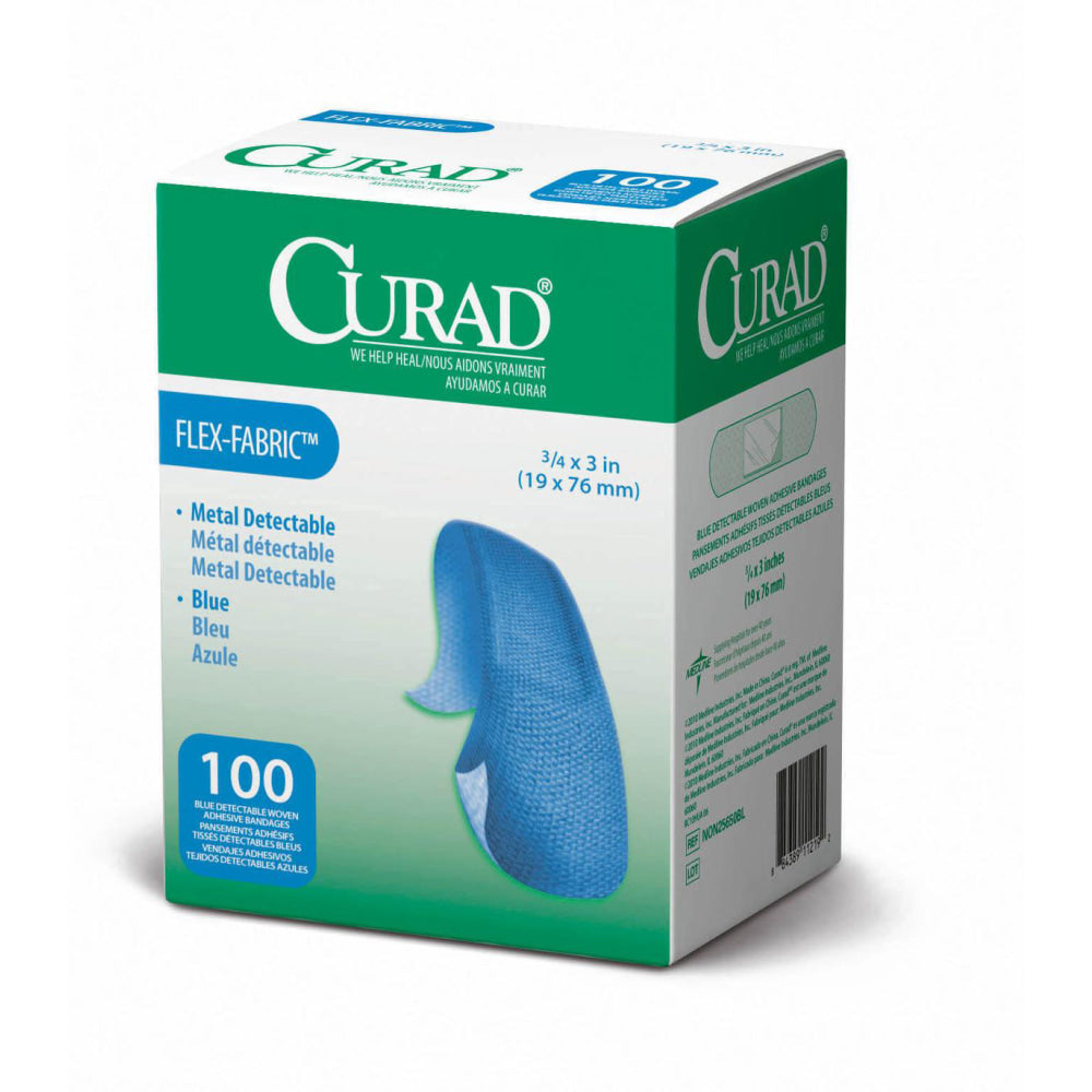 CURAD Food Service Adhesive Bandages, 3/4in x 3in, Blue, Pack Of 1,200