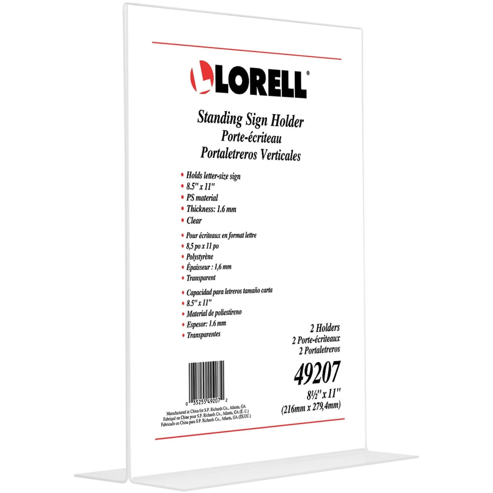 Lorell T-base Standing Sign Holders - Support 8.50in x 11in Media - Acrylic - Clear - 2 / Pack