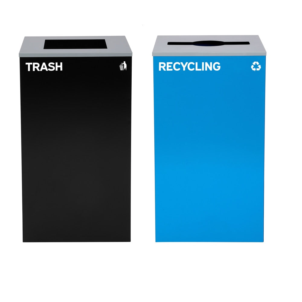 Alpine Industries Stainless-Steel Open Top Mixed Recycling And Trash Can Set, 29 Gallons,, Black/Blue - ALP4450-BLK-KIT4