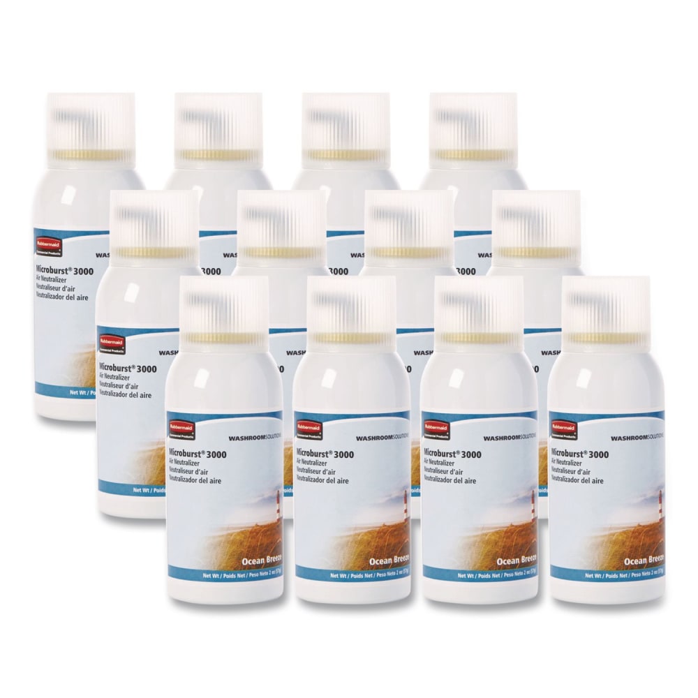 Rubbermaid Microburst 3000 Refill, Ocean Breeze, 2 oz Aerosol Spray, 12/Carton