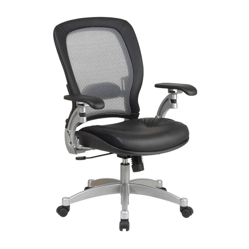 Office Star Professional AirGrid Bonded Leather High-Back Chair, Black/Platinum