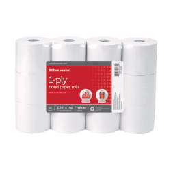 Office Depot Brand 1-Ply Bond Paper Roll, 2-1/4in x 150', White, Pack of 12