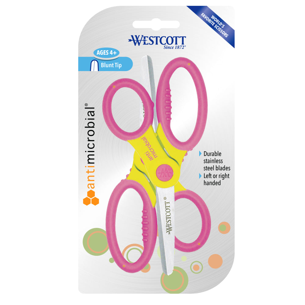 Westcott Kids Scissors With Antimicrobial Protection, 5in, Blunt, Assorted Colors, Pack Of 2 Scissors
