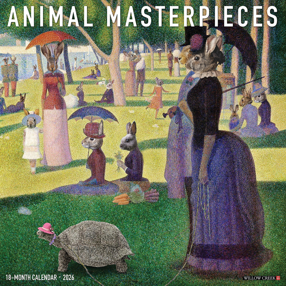 2026 Willow Creek Press Art & Design Monthly Wall Calendar, 12in x 12in, Animal Masterpieces, January To December, 49877