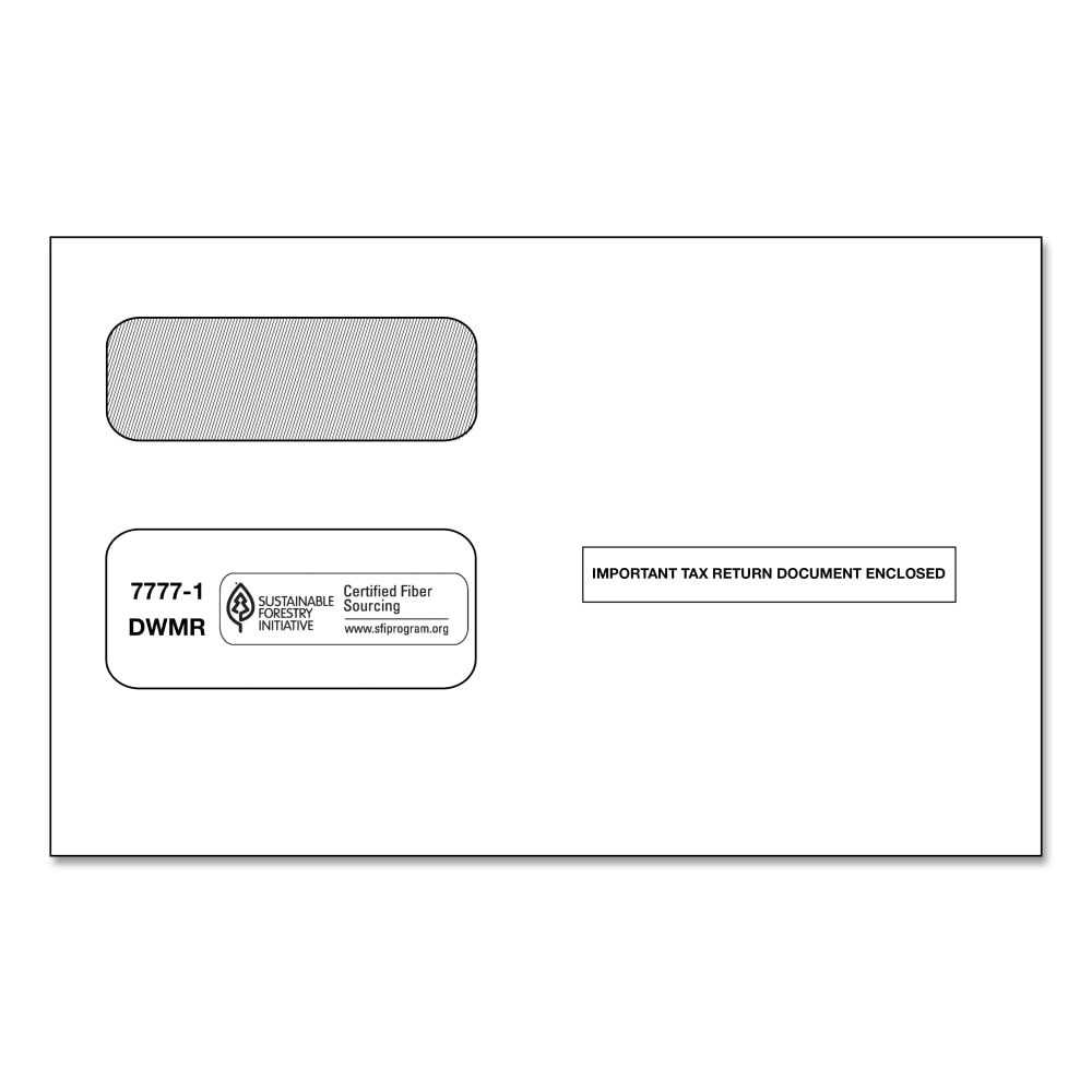 ComplyRight Double-Window Envelopes For 2-Up 1099 Tax Forms, 5-5/8in x 9in, Moisture-Seal, White, Pack Of 100 Envelopes