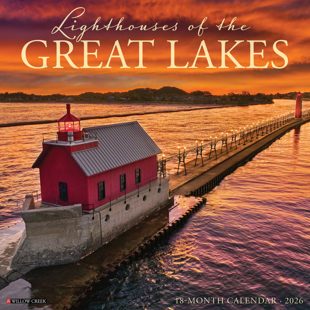 2026 Willow Creek Press Scenic Monthly Wall Calendar, 12in x 12in, Lighthouses of the Great Lakes, January To December, 51795