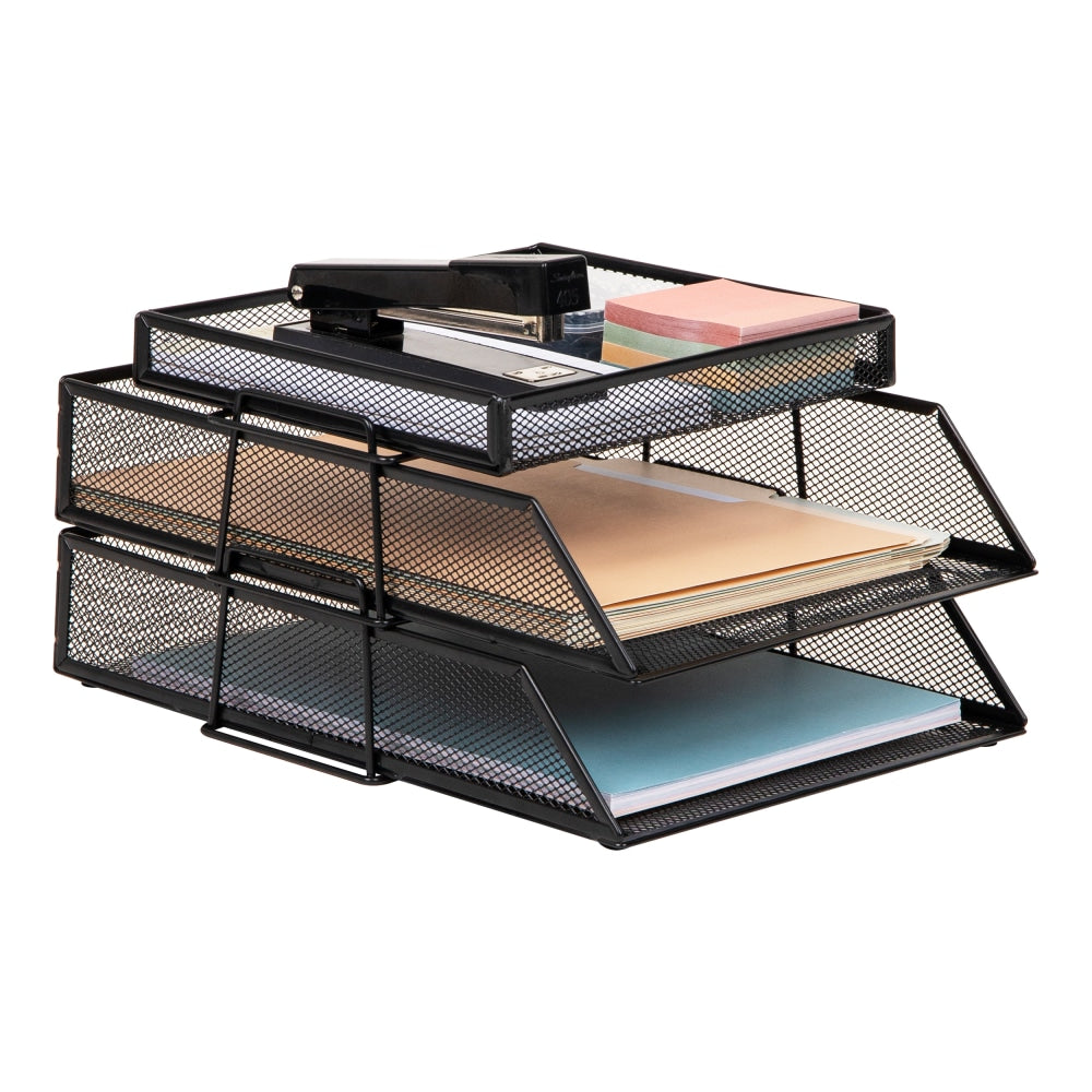 Mind Reader 2-Tier Paper Tray With Top Supply Compartment, 6-3/4inH x 13-1/4inW x 10-1/2inD, Black