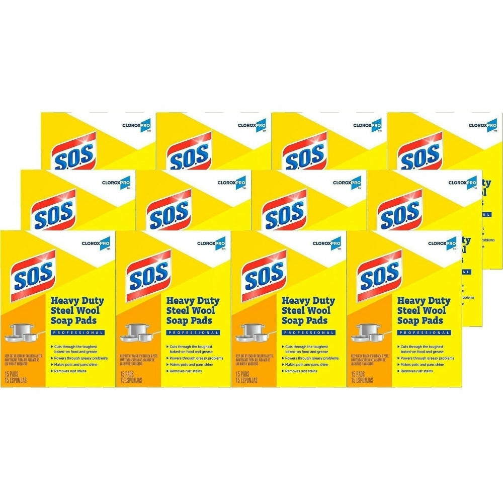 S.O.S Steel Wool Soap Pads  4in Length x 5in Width  Heavy Duty  Gray, Blue  15Box  240 / Bundle