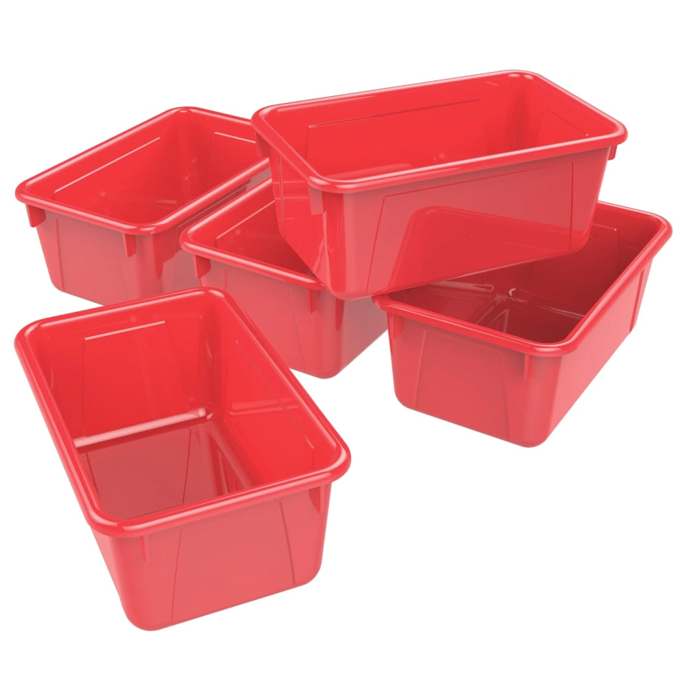 Storex Small Cubby Bins, 5-1/4inH x 8inW x 12-5/16inD, Red, Pack Of 5 Bins