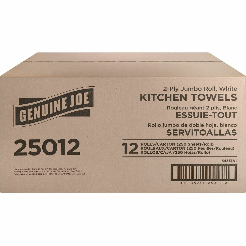 Genuine Joe Paper Towels, 2 Ply, 8in x 11in, 250 Sheets/Roll, 12 Rolls