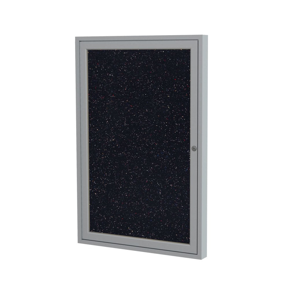 Ghent 1 Door Enclosed Recycled Rubber Bulletin Board, Satin Aluminum Frame, 24inH x 18inW, Confetti