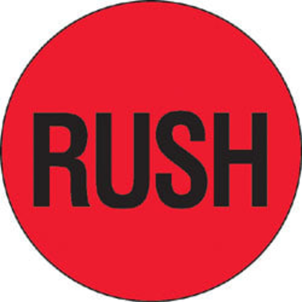 Tape Logic Preprinted Shipping Labels, DL1740, "Rush", 2in Circle, Red/Black, Roll Of 500