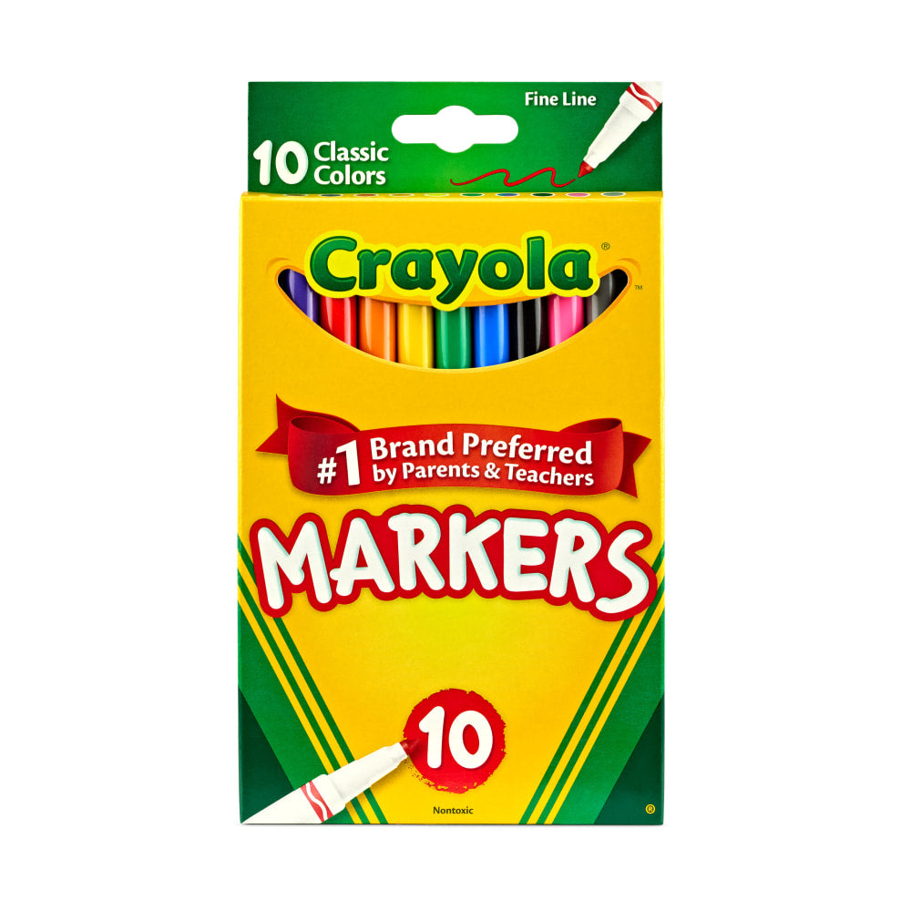 Crayola Fine Line Markers, Assorted Classic Classpack, Pack Of 10