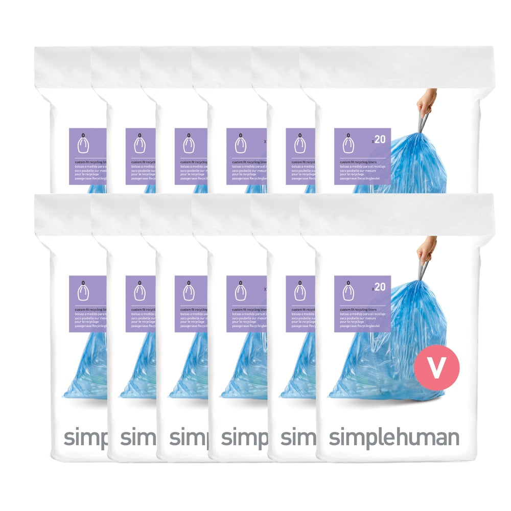 simplehuman Custom-Fit 0.3-mil Can Liners, 4.2 - 4.8 Gallons, Blue, Pack Of 240