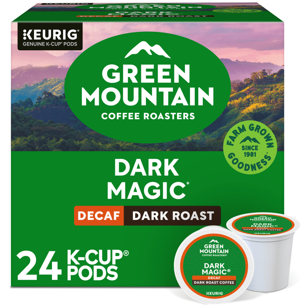 Green Mountain Coffee Roasters Single-Serve Coffee K-Cup Pods, Extra Bold, Decaffeinated, Dark Magic, Carton Of 24
