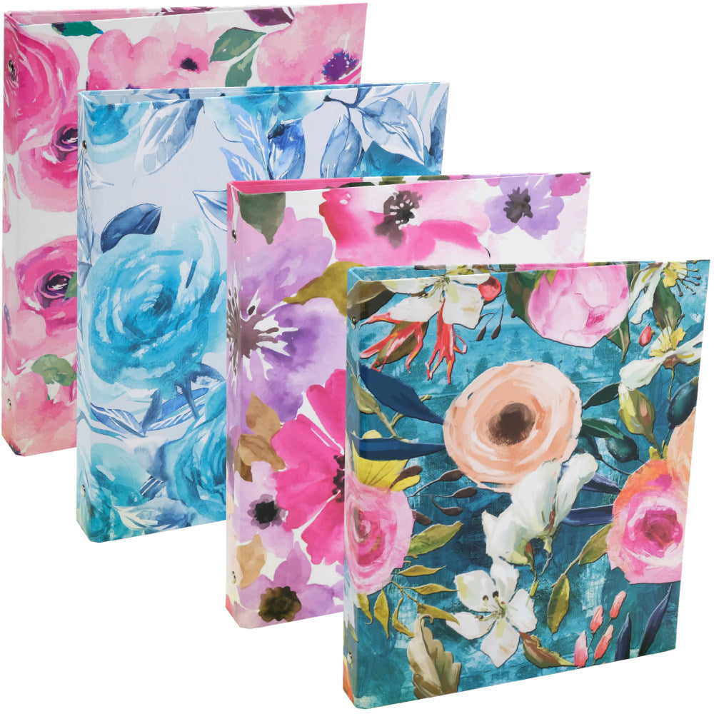 Global 3-Ring Decorative Binders, 1in Round Rings, Assorted Floral, Pack Of 4 Binders