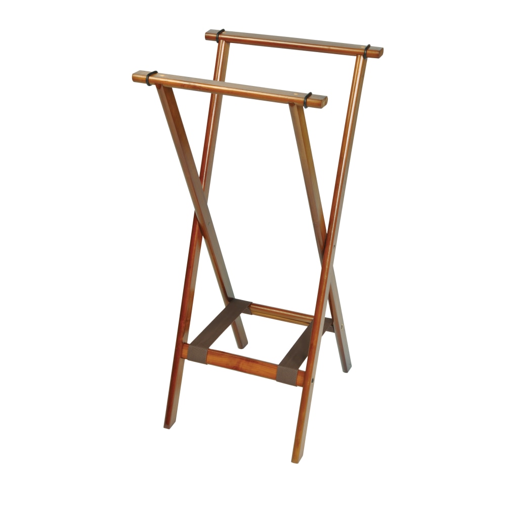 CSL Deluxe Wood Back Saver Tray Stands, 38inH x 18-1/2inW x 17inD, Dark Finish/Brown Bottom Straps, Set Of 5 Stands