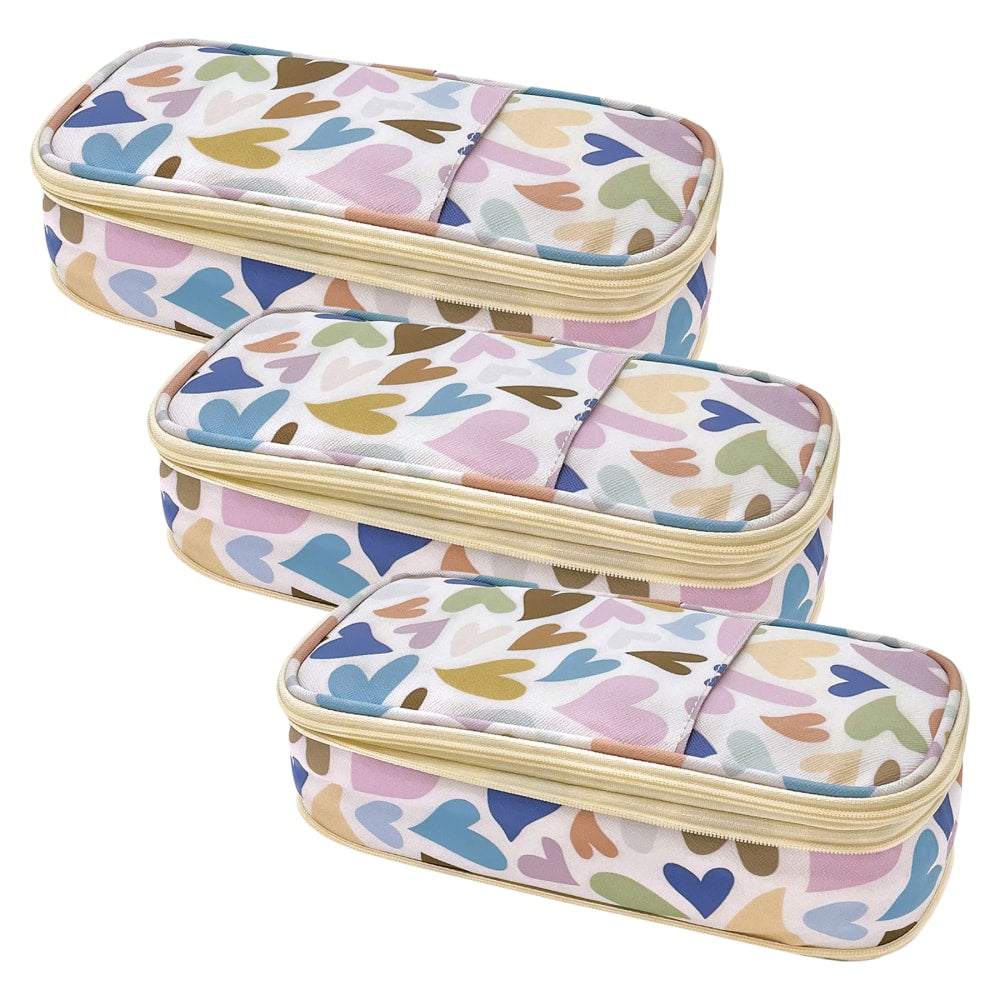 Teacher Created Resources Pencil Cases, 2-1/2inH x 4-1/4inW x 9inD, Hearts, Pack Of 3 Cases