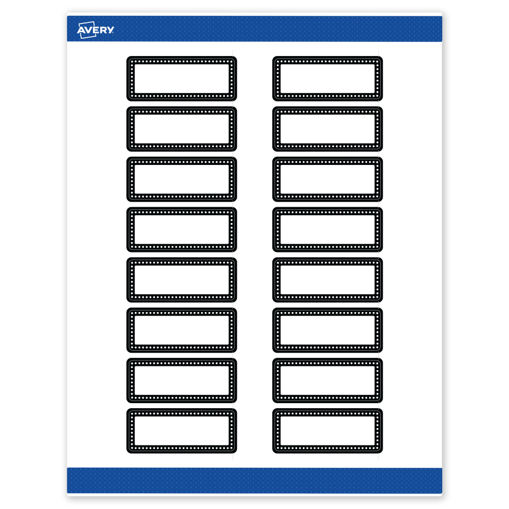 Avery Print-To-The-Edge Labels & Sure Feed, S00-D24-PRWMP10, 1in x 2-5/8in, Matte White, Preprinted Black & White Polka Dots Design, Pack Of 160