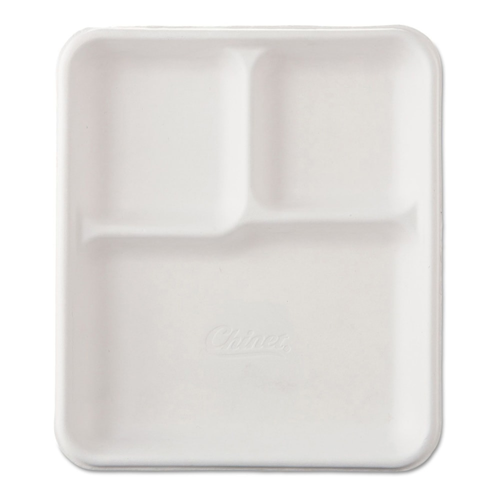 Chinet VAGRANT 3-Compartment, Disposable Paper Plates, School trays for Dinner Lunch Buffet, White, 9 1/2 x 8 1/4in