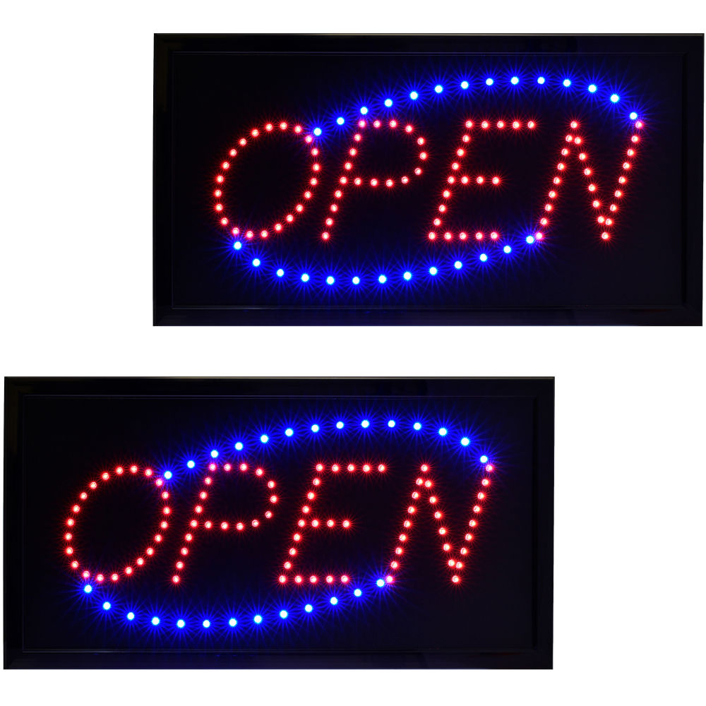 Alpine LED Rectangular Signs, 10in x 19in x 1in, Open, Pack Of 2 Signs