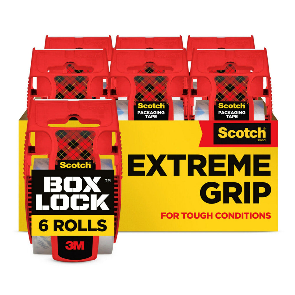 Scotch Box Lock Packaging Tape, 1.88 in x 22.2 yd, 6 Tape Dispenser Rolls, Extreme Grip Box Packing Tape for Shipping and Mailing