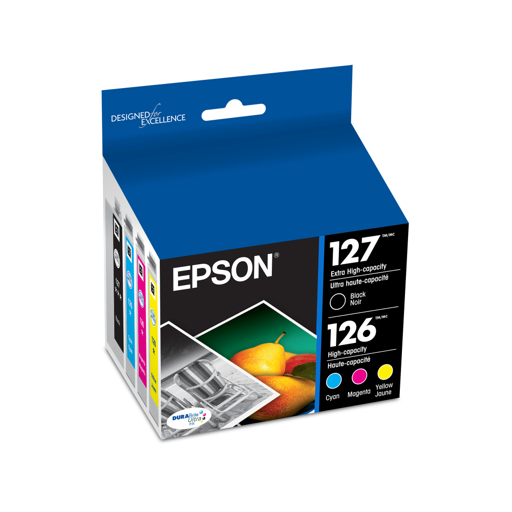 Epson 127 Black/126 DuraBrite Cyan; Magenta; Yellow High-Yield Ink Cartridges, Pack Of 4, T127120-BCS