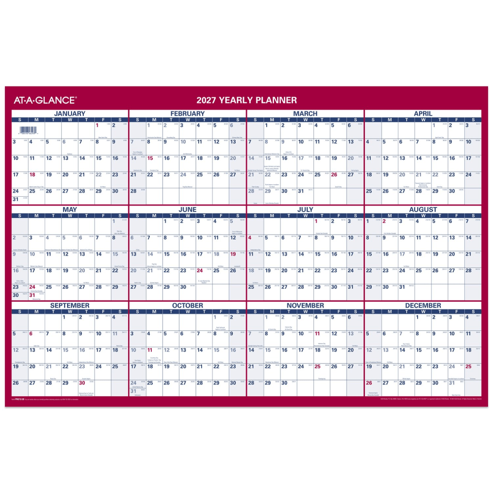 AT-A-GLANCE 2027 Vertical Horizontal Reversible Yearly Wall Calendar, Large, 24in x 36in