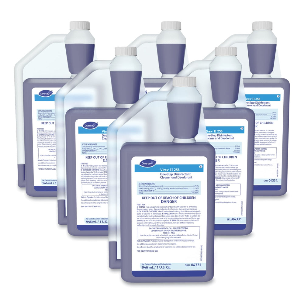 Diversey Virex II 256 One-Step Disinfectant Cleaner Deodorant, Mint, 32oz Bottle,6/Crtn