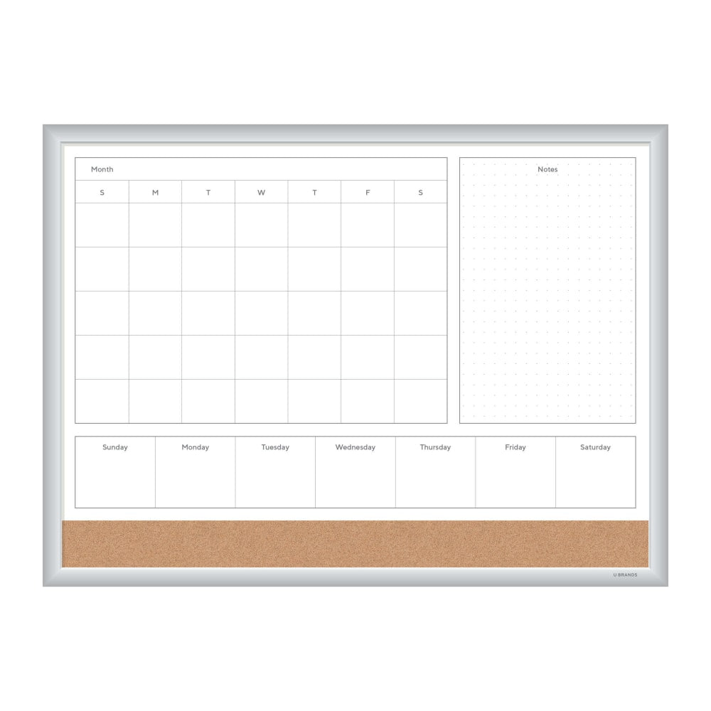 U Brands 4N1 Magnetic Dry-Erase Combo, 24in X 18in, Silver Aluminum Frame, Actual Size 23in X 17in (3890U00-01)