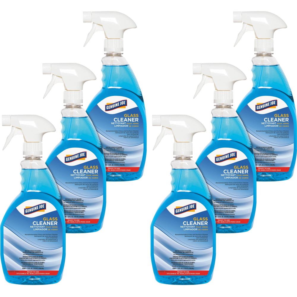 Genuine Joe Non-Ammoniated Glass Cleaner - Ready-To-Use - 32 fl oz - Non Ammoniated, Non-streaking - Blue - 6/Carton - 99681CT