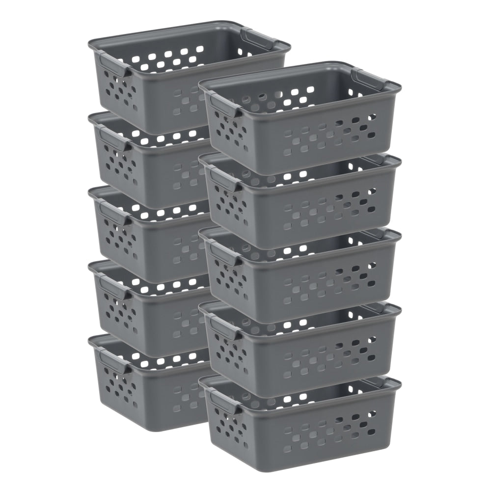 Iris Plastic Storage Baskets, Small, 4.25inH x 8.75inW x 11.125inD, Gray, Set Of 10 Baskets