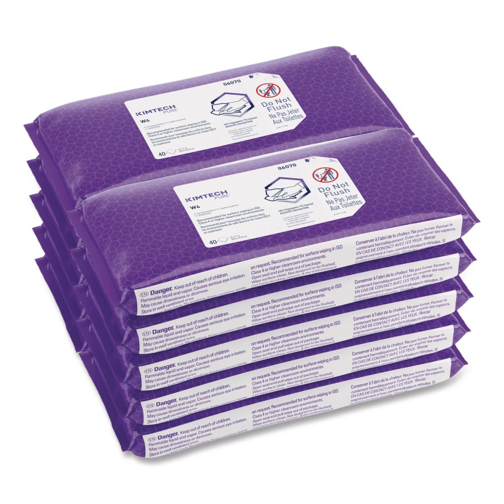 Kimtech W4 PreSat Alcohol Wipers, 70% IPA, 1-Ply, 9 x 11, White, 40/Pack, 10 Packs/Carton