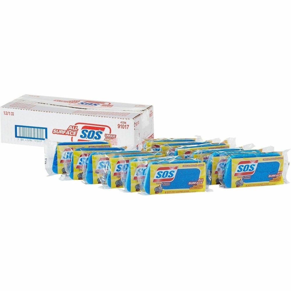 S.O.S All Surface Scrubber Sponge  4.5inH x 2.5inW x 0.9inD  2100 / Bundle  Cellulose, Scrim  Blue