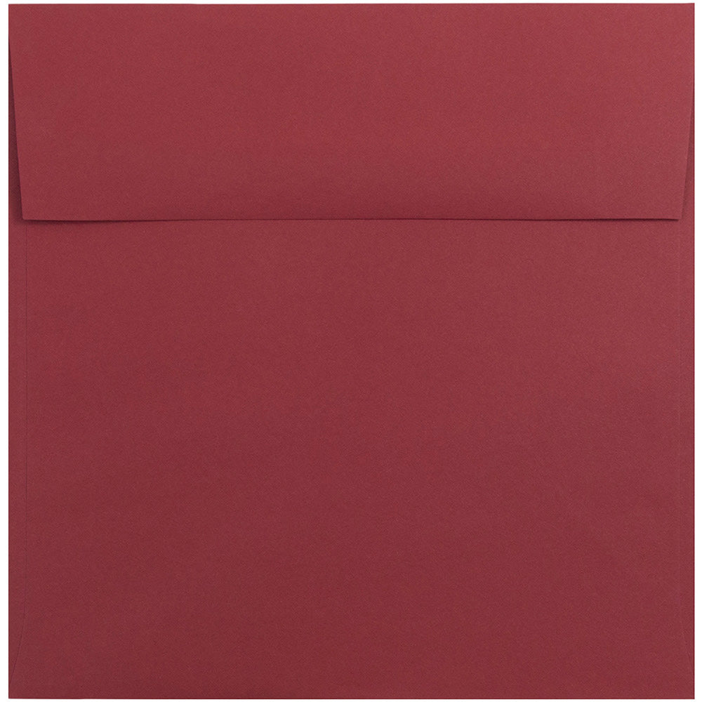 JAM Paper Color Square Invitation Envelopes, 8 1/2in x 8 1/2in, Gummed Seal, Dark Red, Pack Of 25