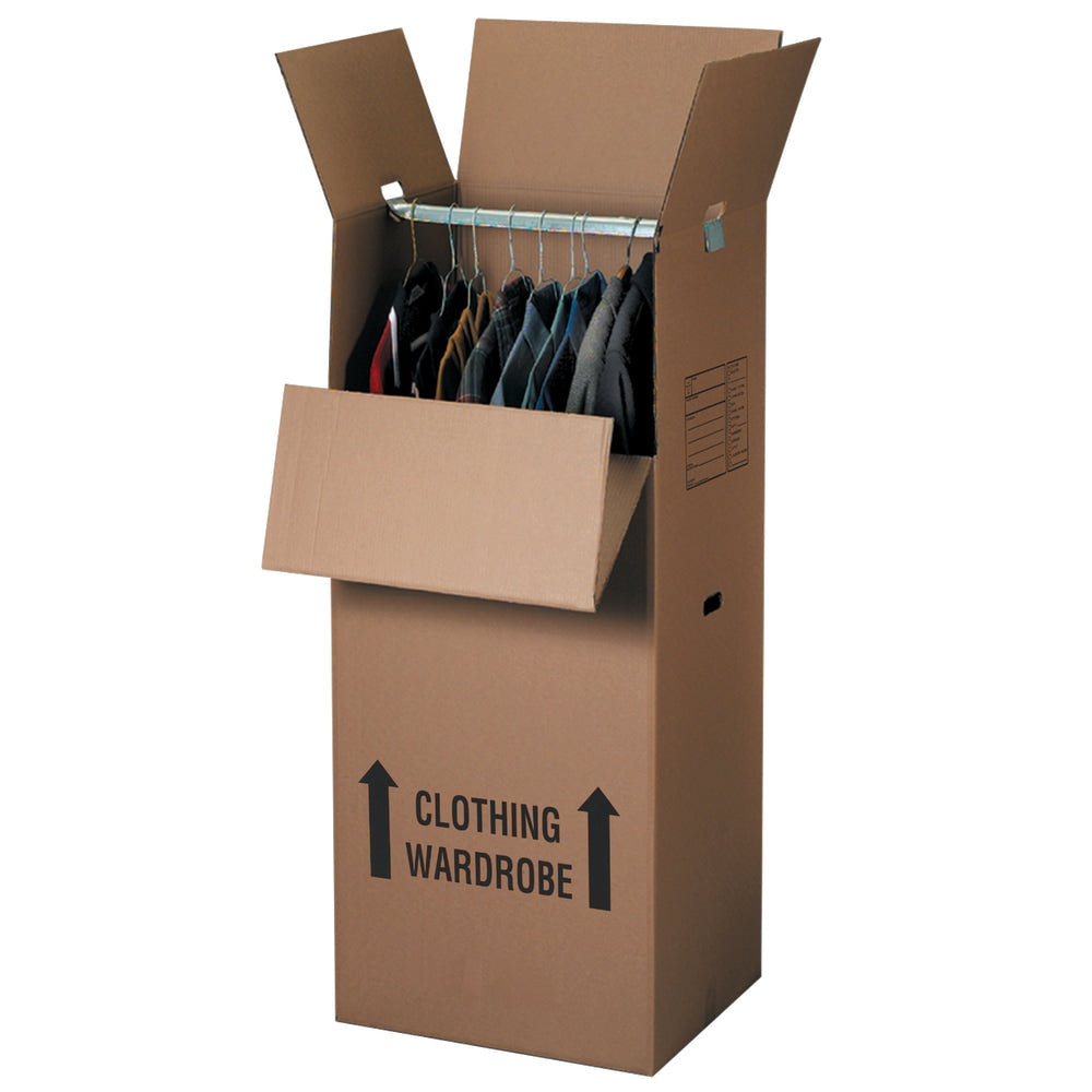 Partners Brand Heavy-Duty Double Wall Corrugated Wardrobe Boxes, 24in x 20in x 60in, Kraft, Pack Of 5 Boxes