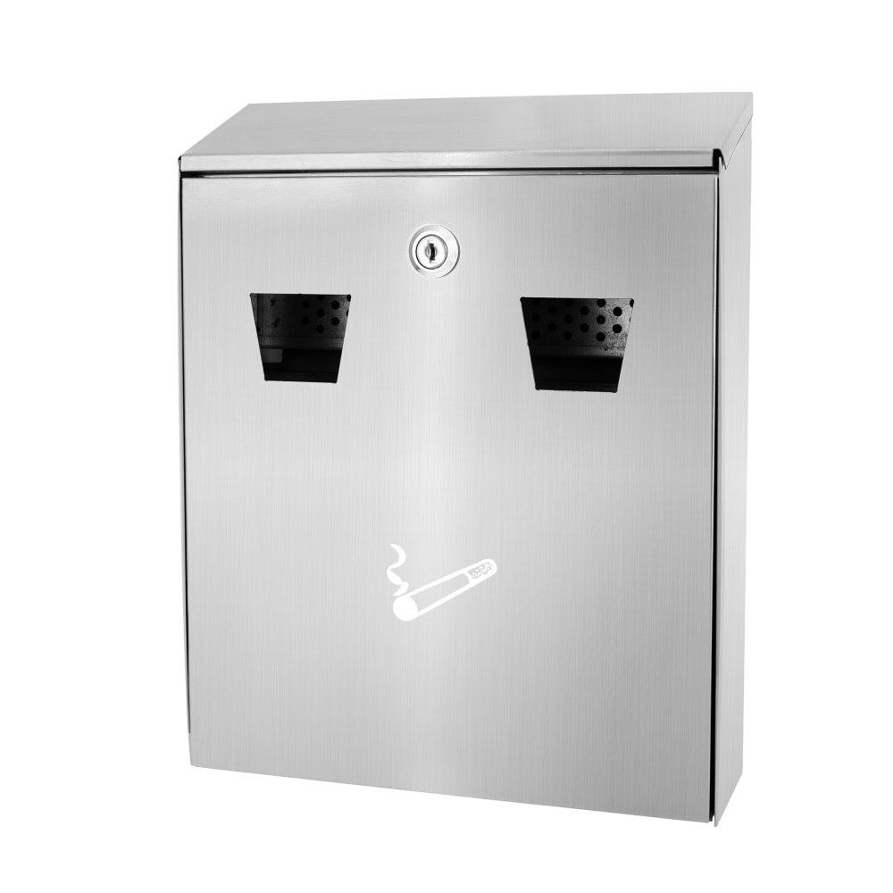 Alpine All-In-1 Rectangular Steel Wall-Mounted Cigarette Disposal Station, 13inH x 10-1/2inW x 3-1/2inD, Stainless Steel