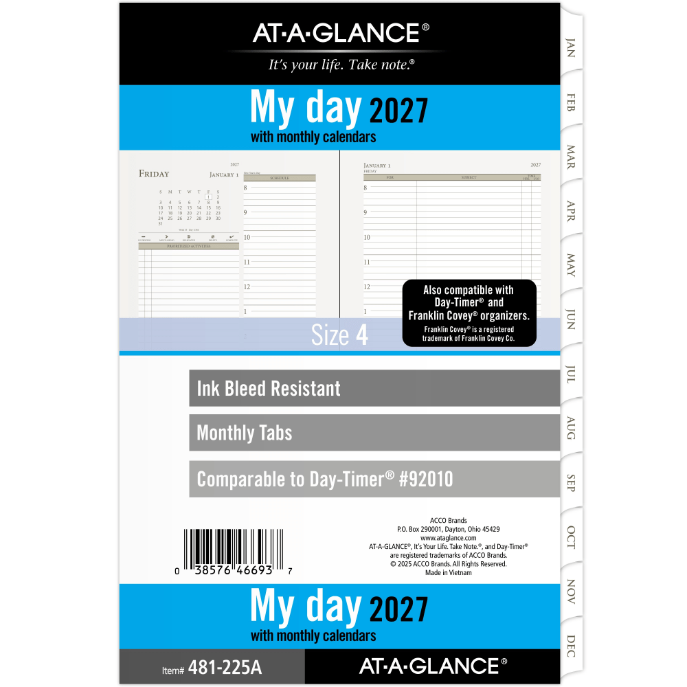 AT-A-GLANCE 2027 Daily Planner Two Page Per Day Refill, Loose-Leaf, Desk Size, 5 1/2in x 8 1/2in, 481225A27