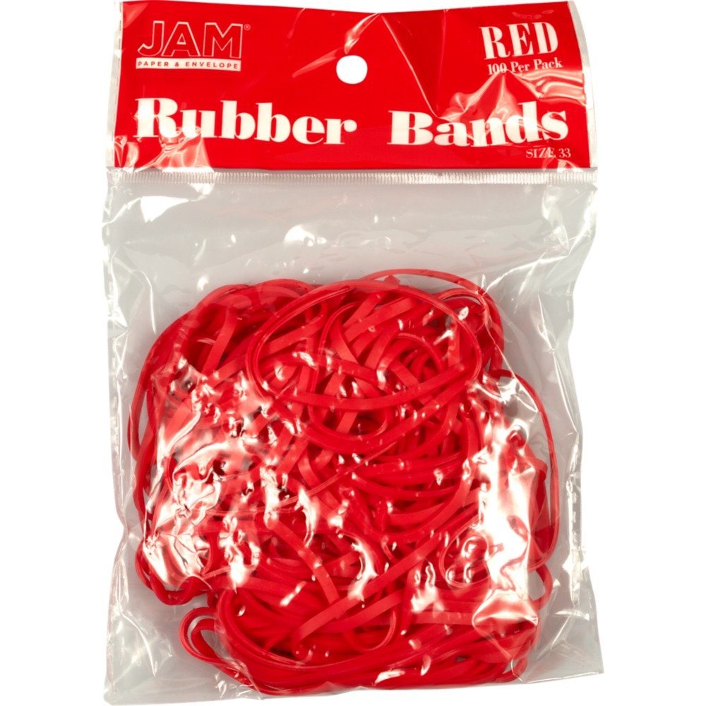 JAM Paper Rubber Bands, Size 33, Red, Bag Of 100 Rubber Bands