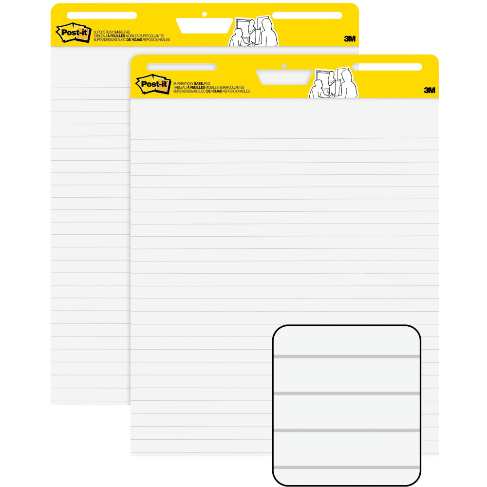 Post-it Super Sticky Easel Pads, 25 x 30 in, 2 Pads, 30 Sheets/Pad, Lined, Back to School Supplies for Classrooms, White