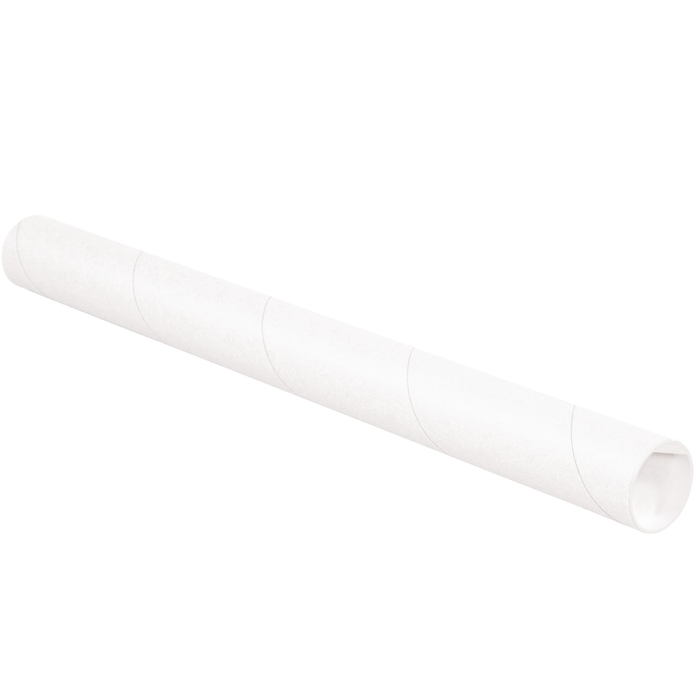 Partners Brand White Mailing Tubes With Plastic Endcaps, 2in x 15in, 80% Recycled, Pack Of 50
